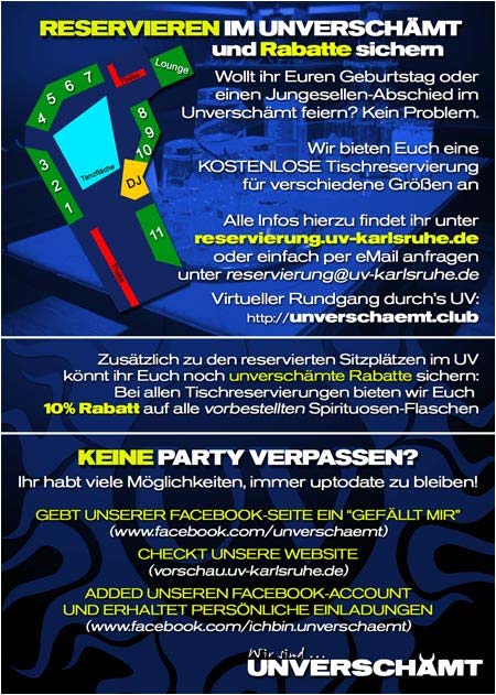 Flyer zur Reservierung im UV Karlsruhe